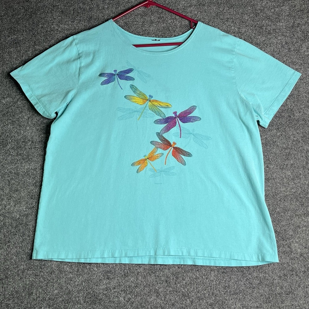 Sabaku Artwear T Shirt Women's Sz XL Dragonfly Blue Pullover Short Sleeve Insect